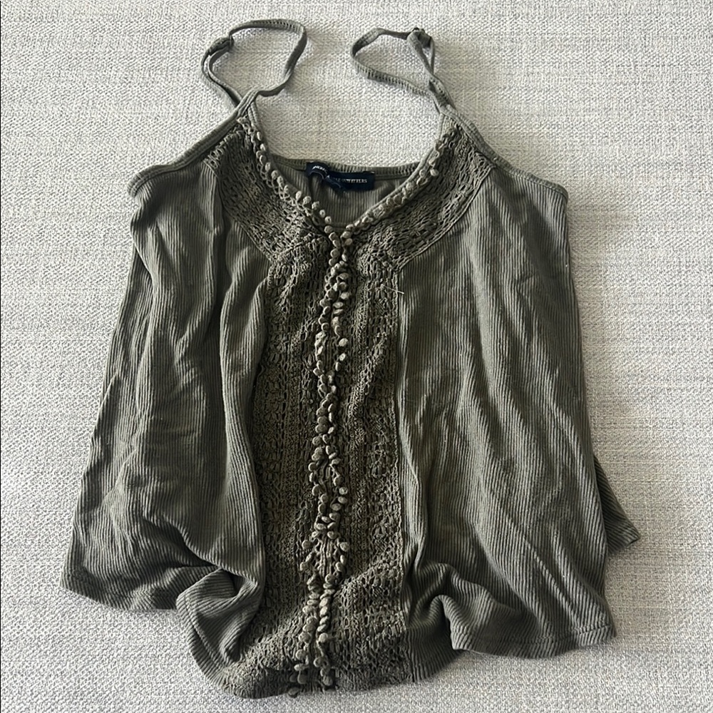 American Eagle Outfitters Green Ruched Smocked Camisole